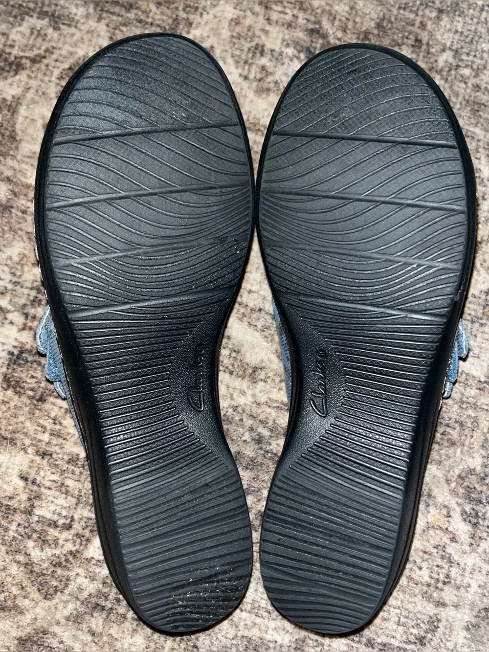 Clarks Women's Merliah Charm Blue Grey SANDAL WEDGE SLIP ON SIZE 8.5